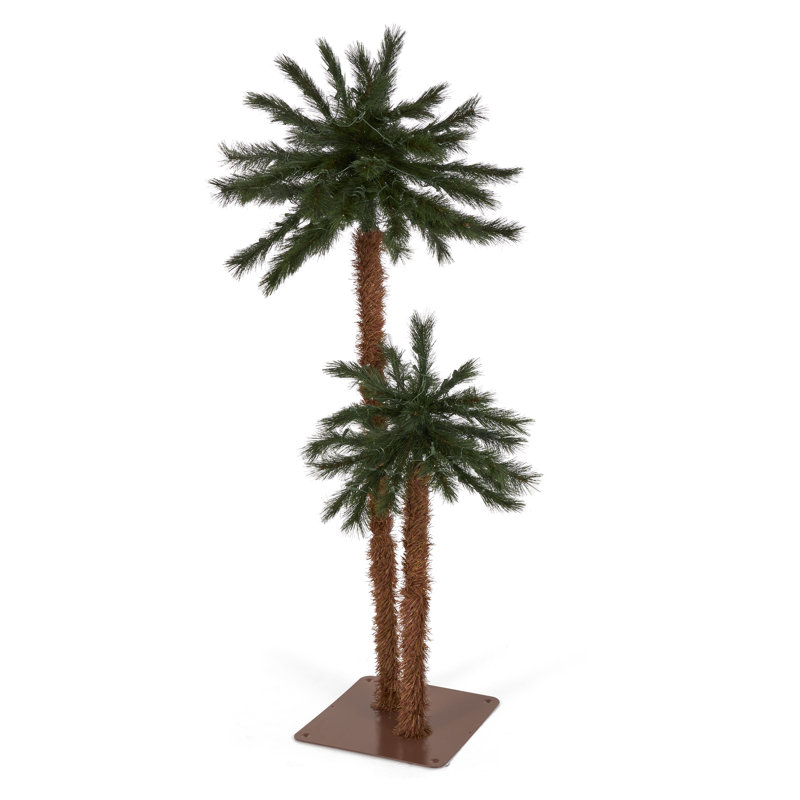 Home Heritage 5' and 3' Prelit Artificial Double Christmas Palm Trees 150 Lights