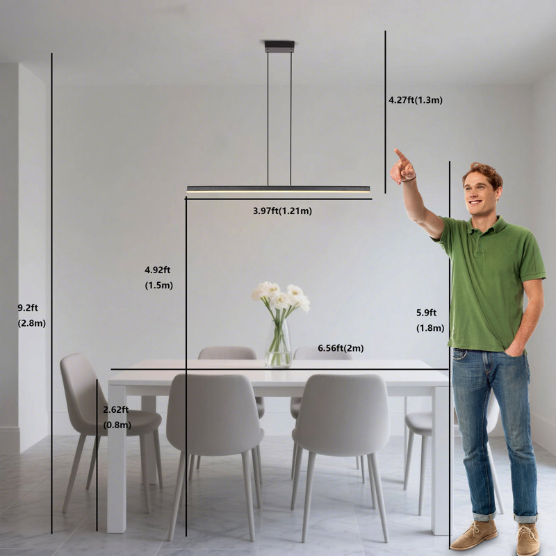  Luminaire suspendu linéaire à 1 lumière pour îlot de cuisine Berthelot Minensen, Noir mat