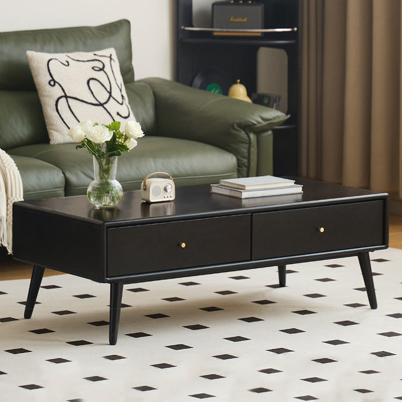Retro rectangular solid wood coffee table, 16.1" H x 47.2" L x 22" W