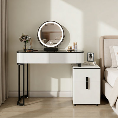 39.4'' Modern Reversible Vanity Set With 3-Colour LED Mirror & Tempered Glass Top