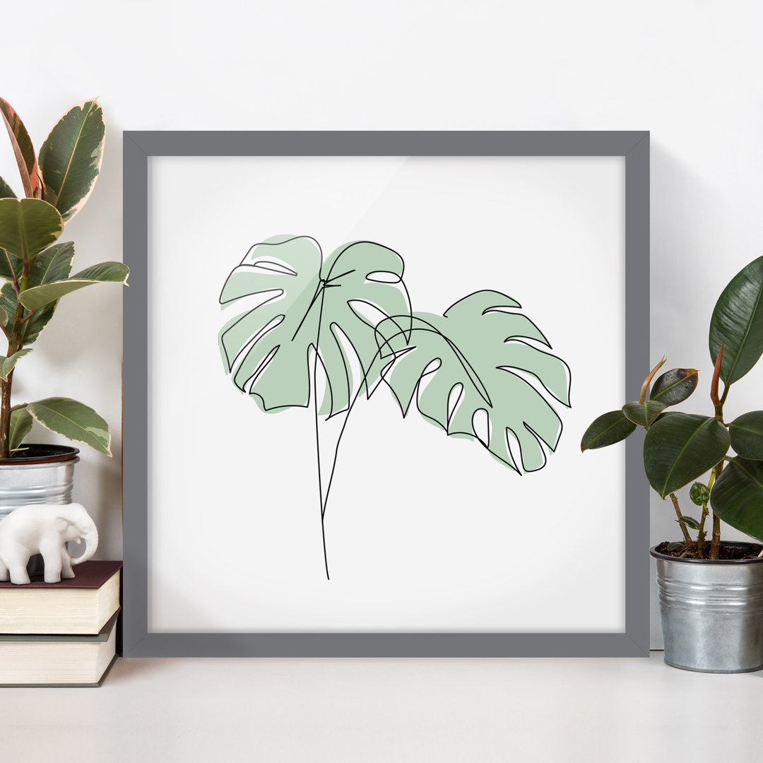 Gerahmtes Poster Monstera Leaves Line Art