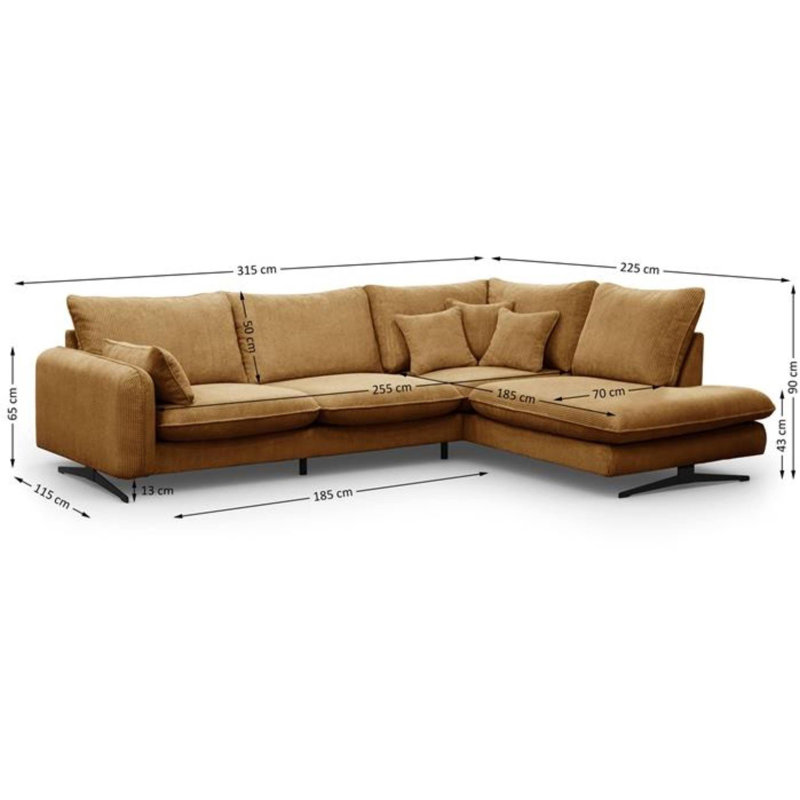 Casiyah 5 Seater Sofa & Chaise, Left Hand Facing, Yellow
