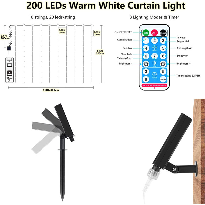 Gerdineke 200 - Bulb 116'' Solar Powered LED Curtain String Light