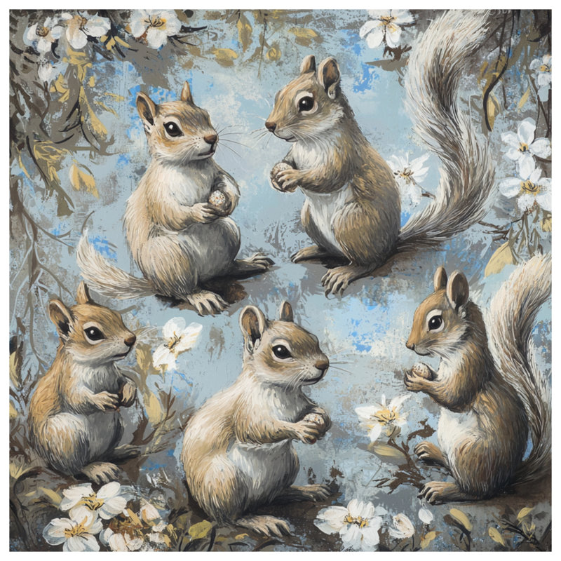 Jolis écureuils avec fleurs et literie Écureuils, couvre-lit animaux, Grand lit
