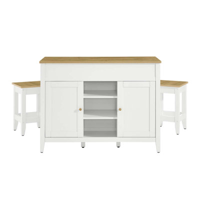 Garland 3-Piece Kitchen Island And Stool Set In Oak White