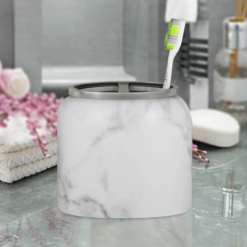 Porte-brosse à dents Oneita | Support compact à fentes multiples pour brosses à dents, rasoirs et accessoires de maquillage | Argent / résine / métal
