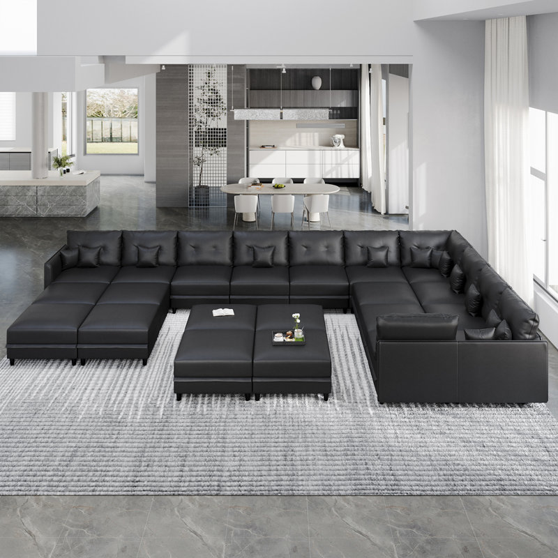 Zendajas Upholstered U-Shaped Sectional Reversible, Black Polyester Blend
