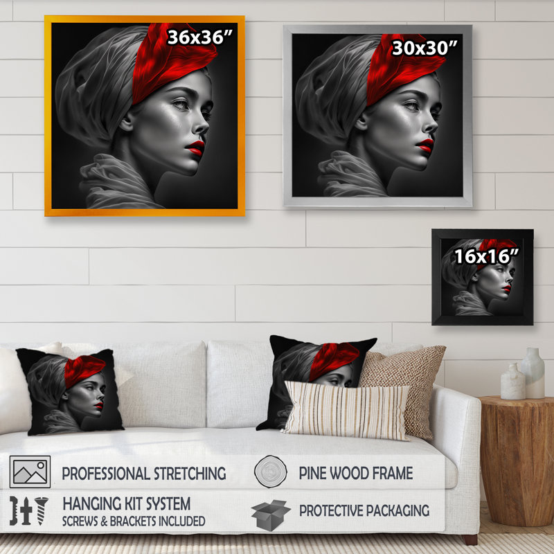 Ramson Retro Greccity en noir et rouge I - reproduction sur toile, H 36 po x l 36 po x P 1,5 po