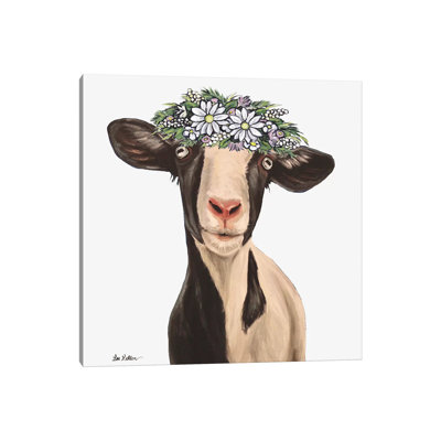 Luna The Goat With Daisy Flower Crown by Hippie Hound Studios - Wrapped Canvas Print