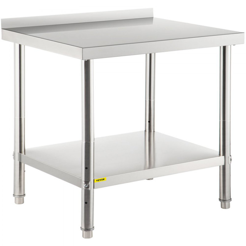 Table de préparation en acier inoxydable, 36 po x 24 po x 35 po, capacité de charge de 440 lb, table de travail en métal robuste avec dosseret et tablette inférieure réglable, poste de travail commercial pour restaurant de cuisine