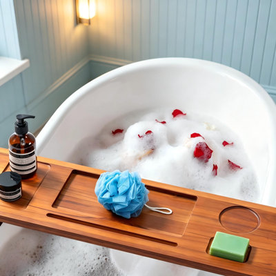 Plateau de baignoire en teck pour baignoires autoportantes, chariot de bain robuste de luxe antidérapant sans support