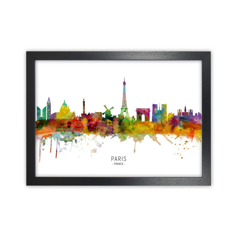 Paris France Skyline by Michael Tompsett - Print, 46cm H x 63cm W x 3cm D, Black Framed