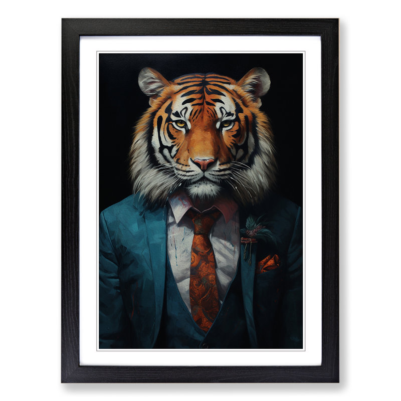XYZ-FRM-V1223-1635 Tiger in a Suit Painting No.5 1 Piece Single Picture Frame Wall Art, 64cm H x 46cm W x 2cm D, Black