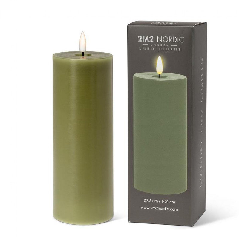 Bougie à DEL, 8 po x 3 po sans flamme, Vert