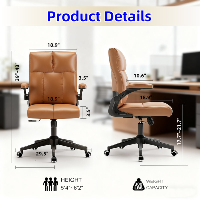 Pu Home Office Chair,ergonomic Desk,executive Chair Computer Task Chair, Rolling Swivel Chair With Arms, Brown