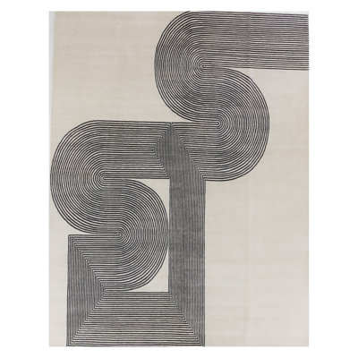 Abstract Area Rug in Black/Ivory