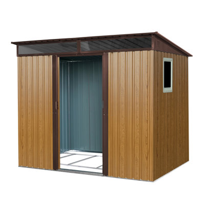8 ft x 6 ft Outdoor Metal Storage Shed with Window and Transparent plate for Garden, Lawn  (Coffee)( W540P185325)