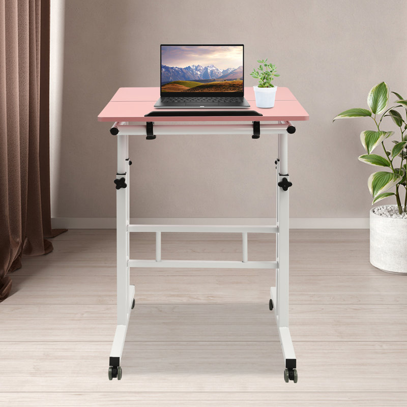 Bureau de travail réglable Laius, Rose / blanc