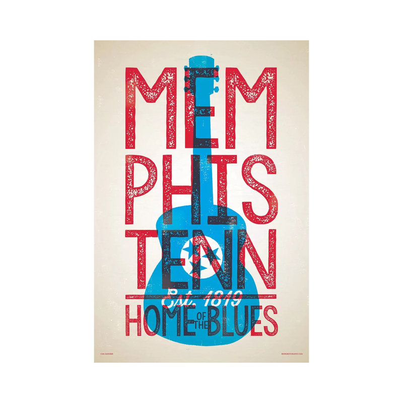 «Memphis Home Of The Blues», impression de style typographique par Jim Zahniser - reproduction d'art textuel sur toile tendue