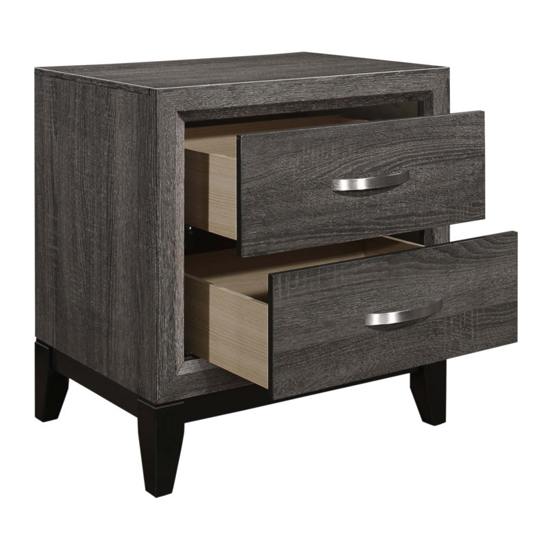 Grey Oak 2-Drawer Nightstand
