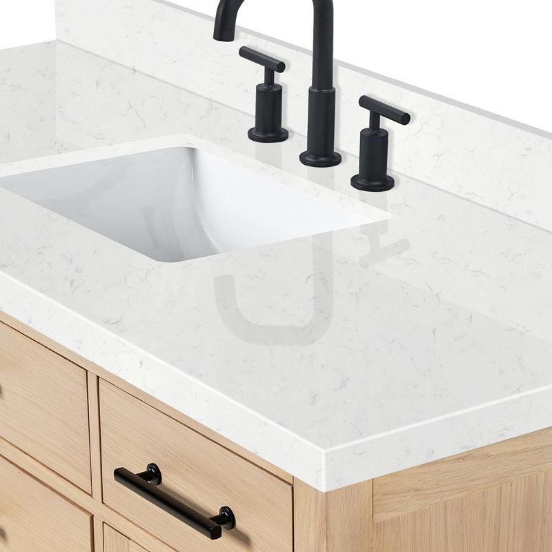 ARIEL Camila 60.25 Single Sink Bathroom Vanity with Carrara White Quartz Top, 54.25", Rectangular