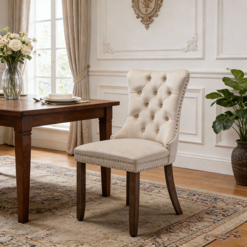 Chaise rembourrée en bois massif, Beige