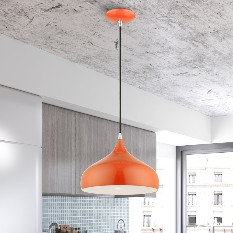 Ithel 1-Light Dimmable Aluminum Pendant, Shiny Orange, Shiny Orange/Polished Chrome