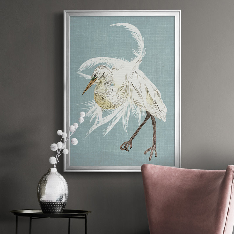Heron Plumage IV, toile encadrée de qualité supérieure - prête à être accrochée, Argent, H 36,5 po x l 26,5 po x P 1 po