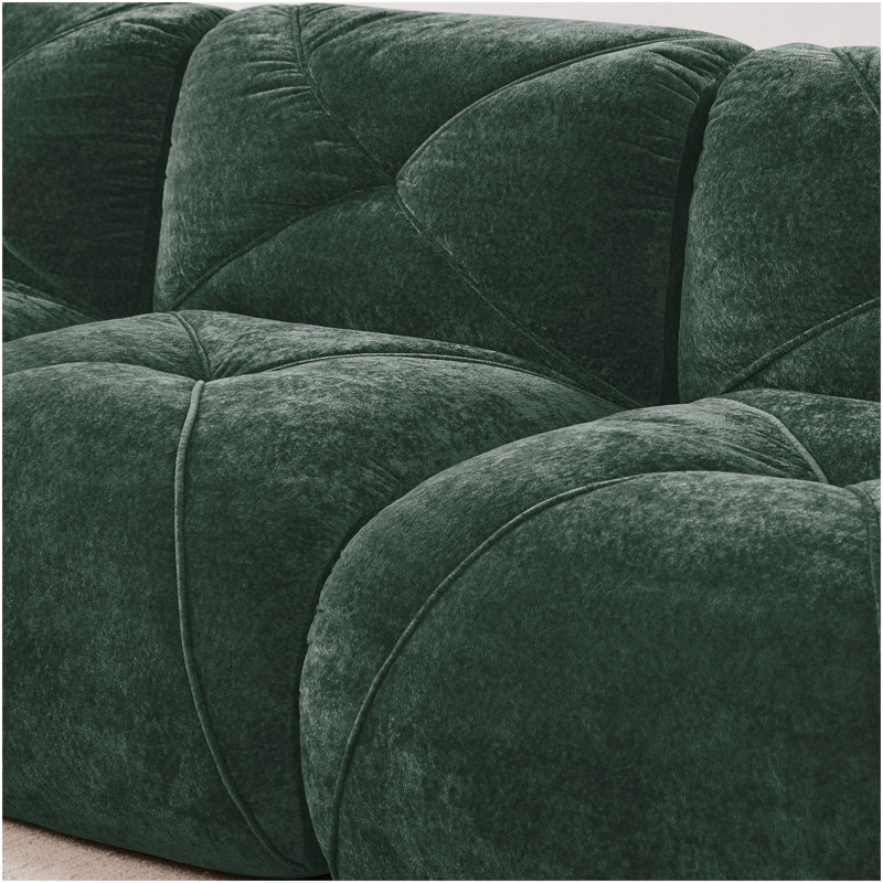 Canapé en forme de U sans os, tissu de velours doux, conception capitonnée, éponge haute densité 32D, aucun assemblage requis, conception ergonomique du bas, conception antidérapante, repose-pieds mobile pour les chambres à coucher, vert