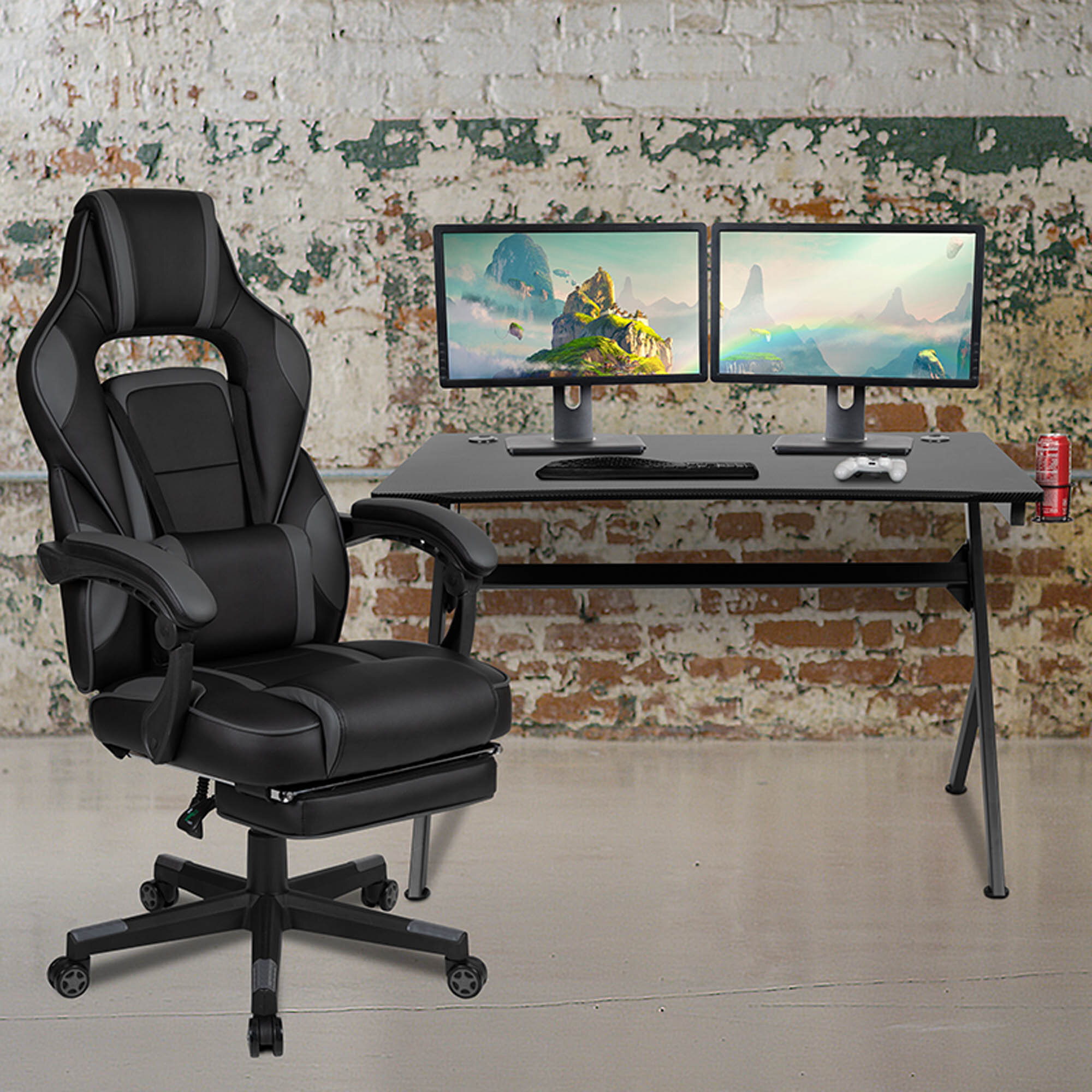 https://assets.wfcdn.com/im/93146203/compr-r85/1480/148084761/gaming-desk-with-cup-holderheadphone-hookremovable-mousepad-top-black-reclining-backarms-gaming-chair-with-footrest.jpg