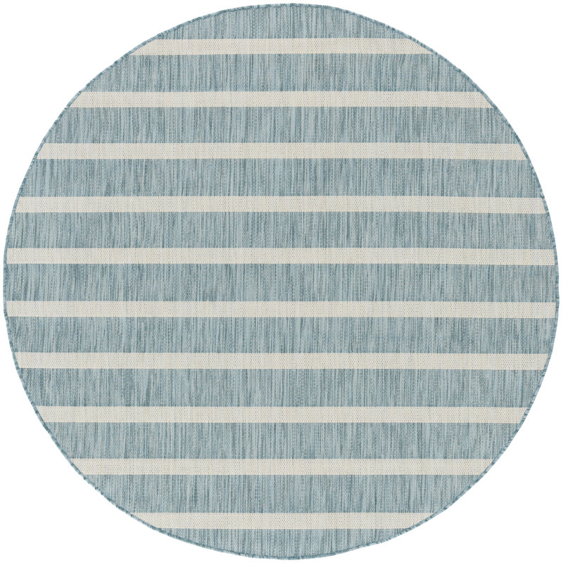 Tapis intérieur / extérieur rectangulaire Shaila, Bleu, Rond 6 pi