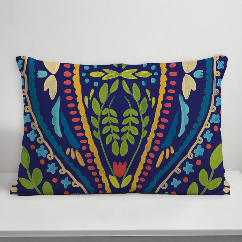Outdoor Reversible Throw Pillow, Blue, Floral 2