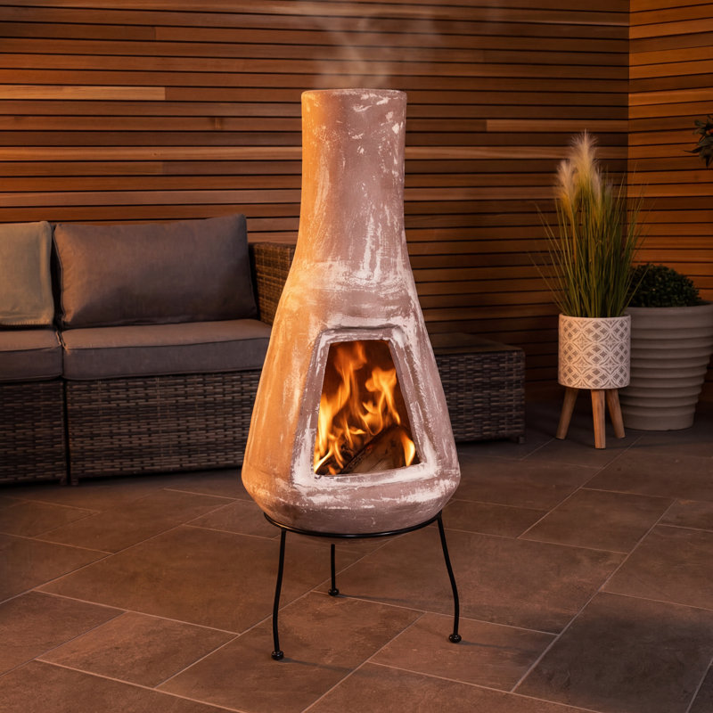 Hourglass Clay Wood Burning Smokeless Chimnea, 95cm H x 38cm W x 38cm D, Beige