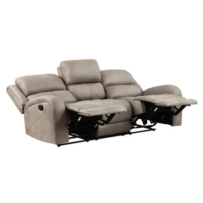 Double siège inclinable à 3 places, microfibre brune, structure en bois massif et contreplaqué, siège renforcé en métal, rembourrage en mousse, coussin attaché, capacité de 300 lb, microfibre longue de 84,5 po par largeur de 38 po