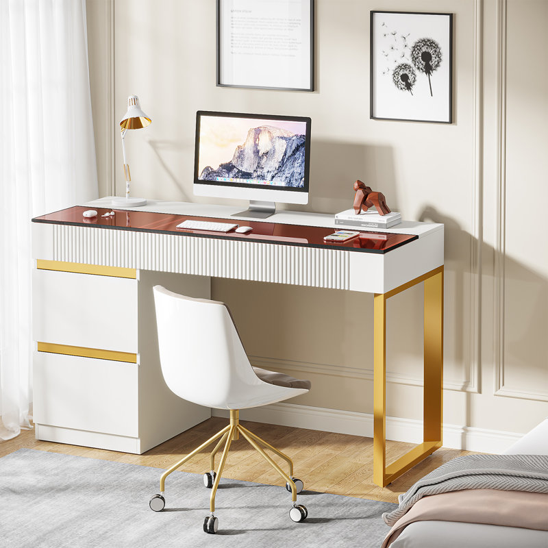 Sellma Glass Top Metal Base Computer Desk