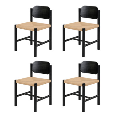 Arlette Mid-Century Modern Dining Chairs With Rope Woven Seats And Wood Frame