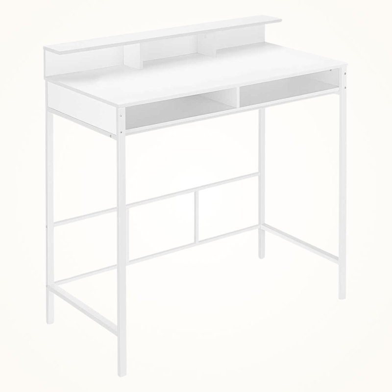 Casanova White Finish Computer Desk With Hutch & White Metal Leg, 47.23" H X 47.01" W X 23.58" D