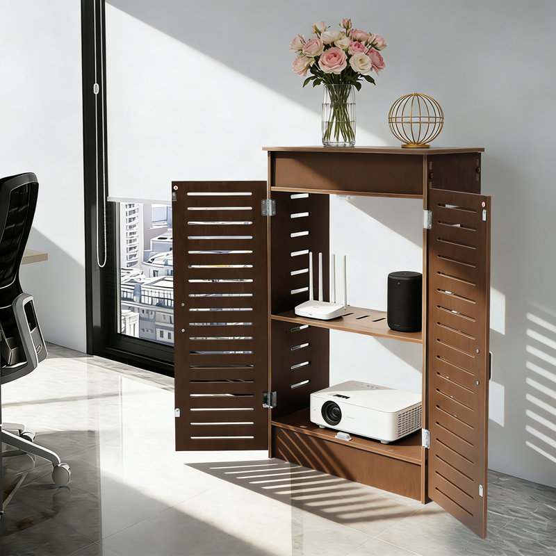 Floor Standing Router Storage Cabinet With Adjustable Shelf, Walnut