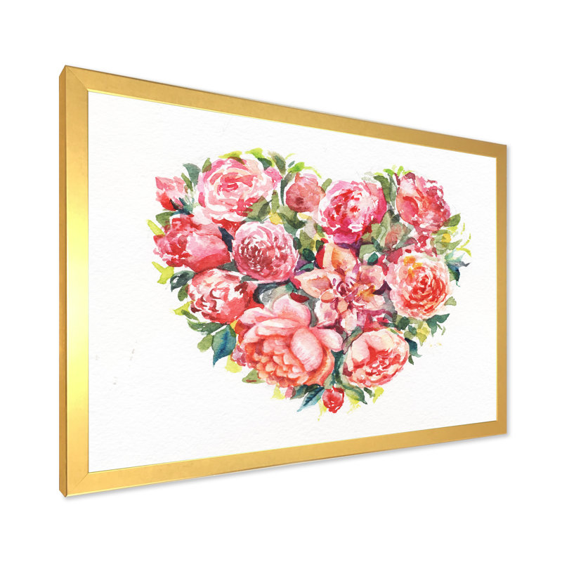 «Bouquet of Roses at Valentines», reproduction d'art sur toile, Cadre photo doré, H 16 po x l 32 po x P 1 po