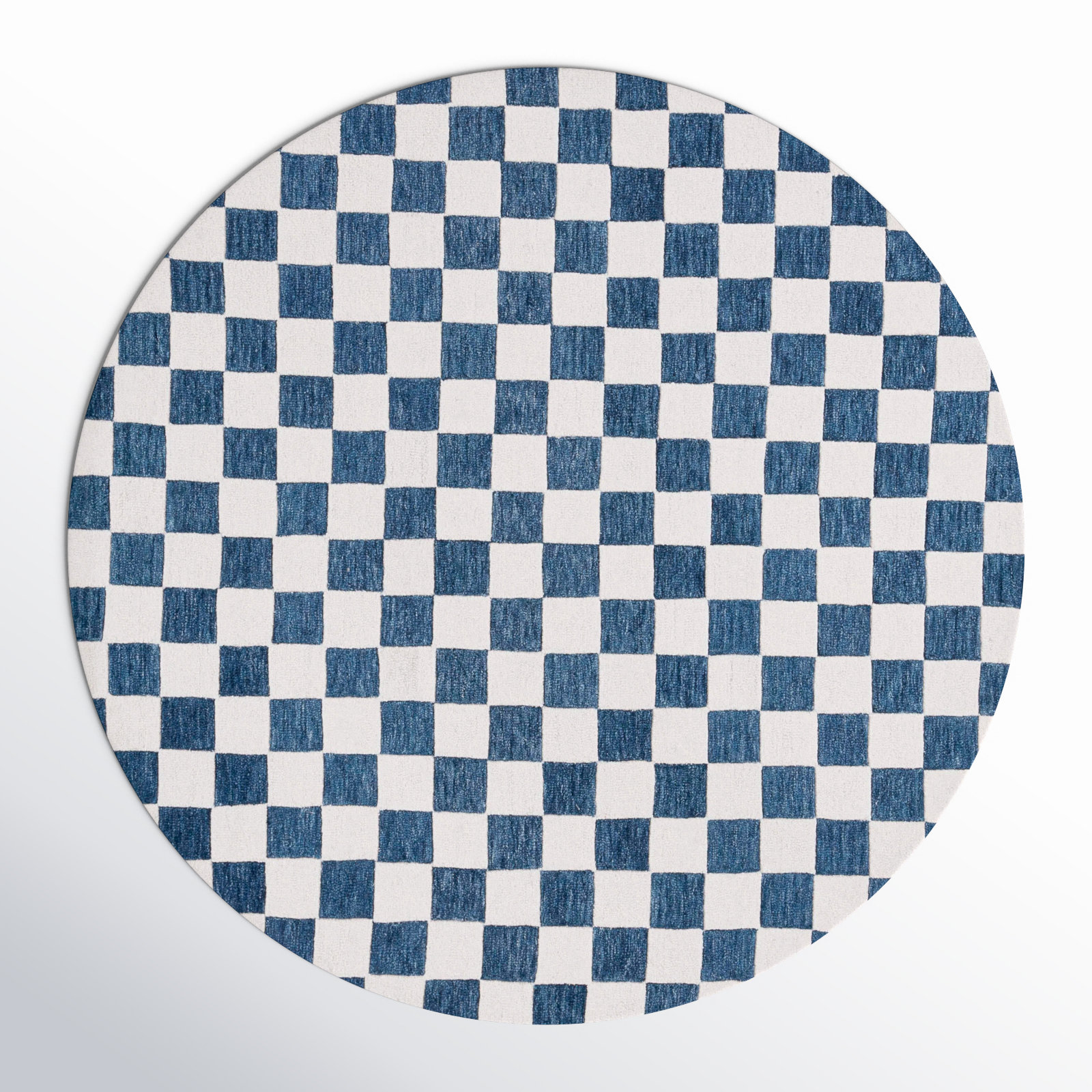 Freemont Blue Ivory Hand-Tufted Checkered Rug, Round 6'