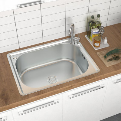 Belfry Kitchen Sheba 380mm W Single Bowl Stainless Steel Drop-In Kitchen Sink with 2 Faucet Holes
