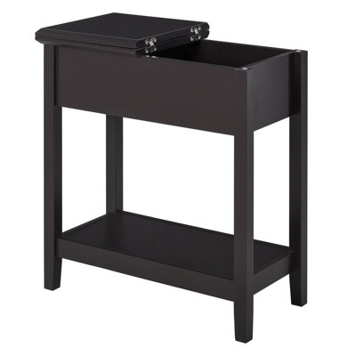 HOMCOM Narrow End Table with Flip-Top Storage and Bottom Shelf, Dark Coffee MDF Side Table for Living Room
