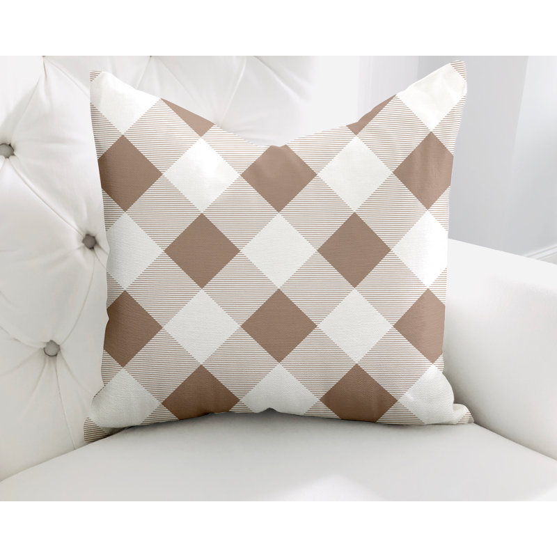 Checkered Cotton Reversible Throw Pillow, 17H" x 17W", Taupe