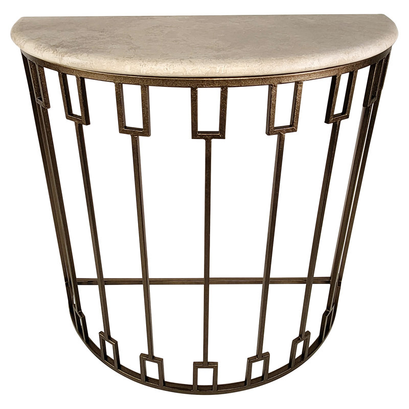 Console Table, Lite Travertine, Bronzed Brass