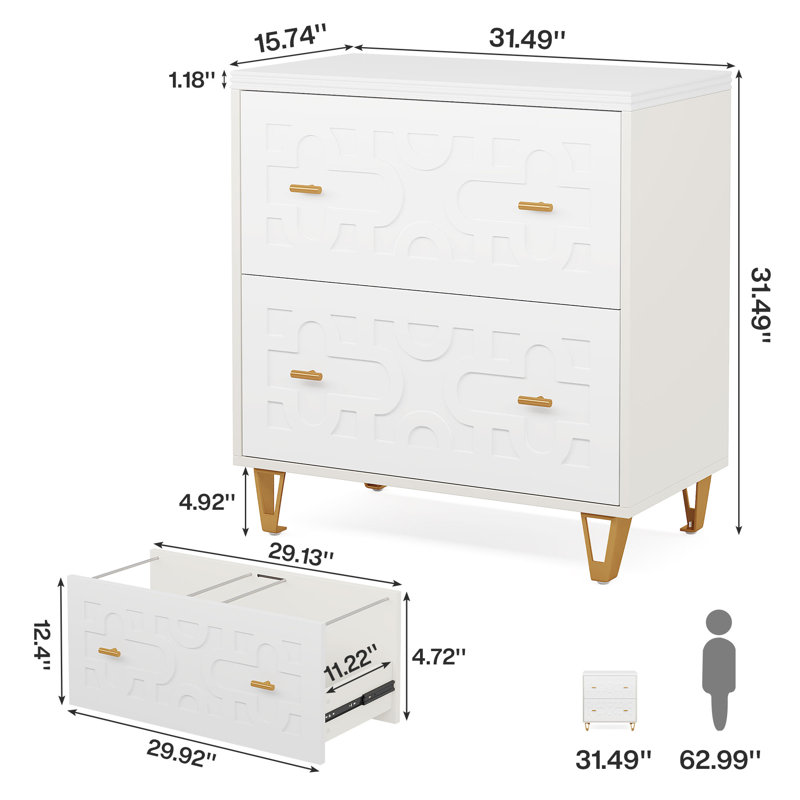 2-Drawer Lateral File Cabinet, Modern Filing Cabinet, White