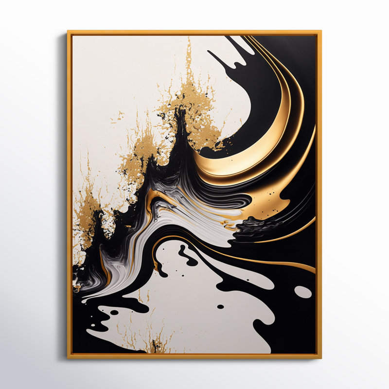 Azareth - Modern Canvas Wall Art, 40" H x 30" W x 1.5" D, Gold Floater Framed Canvas