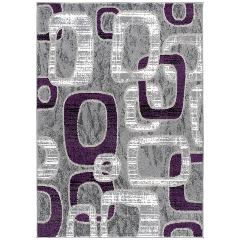 Tapis mauve à motif géométrique Balderston, Rectangle 5 pi x 7 pi