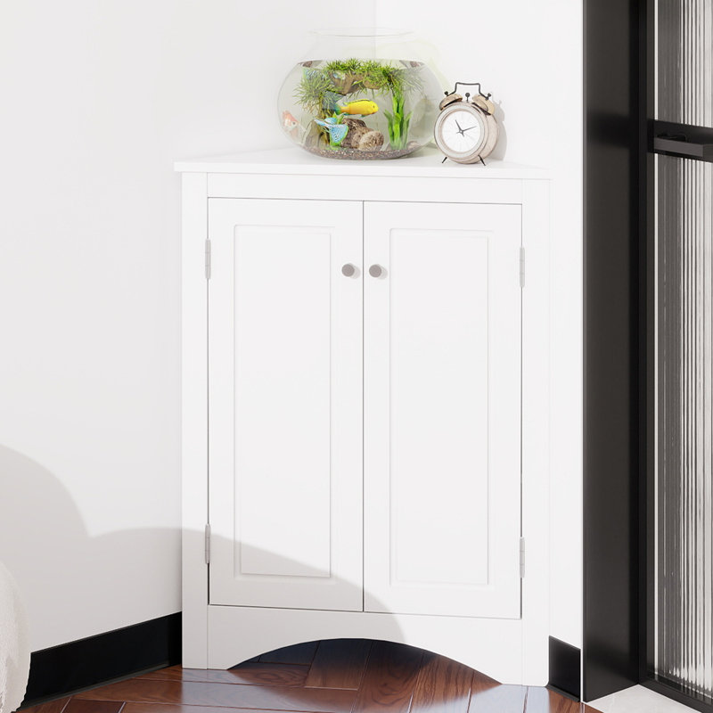 Armoire de rangement blanche triangulaire avec tablettes réglables, armoire de plancher autoportante pour la cuisine à domicile