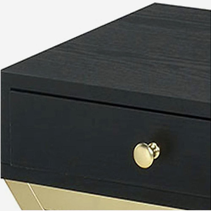 Black and Brass 1-Drawer Rectangular Accent Table, Black, Gold