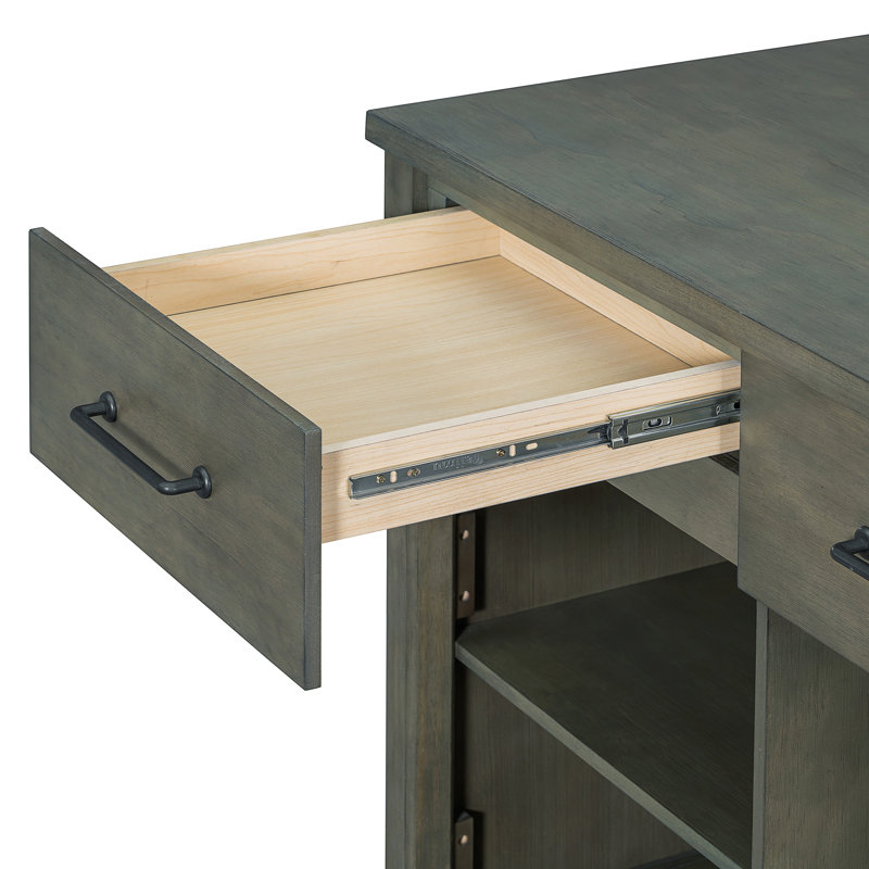 Extendable Kitchen Island With Storage, Multi-Functional Kitchen Cart With Built-In Power Outlets, Retro Kitchen Island On Wheels With Drawers And Open Shelves